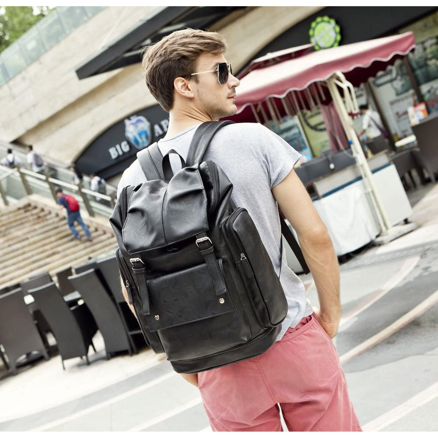FR Fashion Co. BP-16 PU Leather Casual Backpack 15.6inch Laptop Backpa