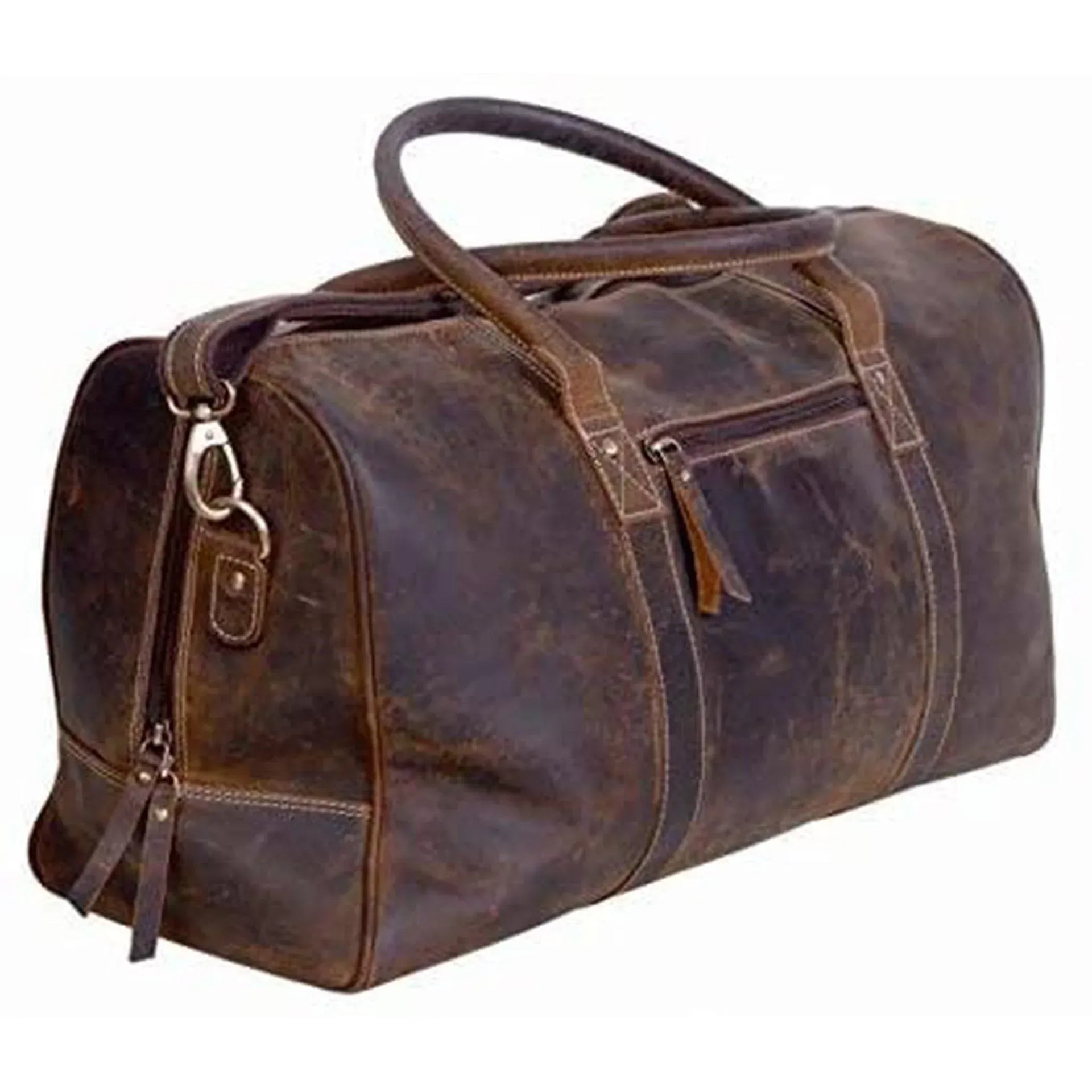 FR Fashion Co. Bolso de lona de cuero de búfalo envejecido vintage para hombre de 20"