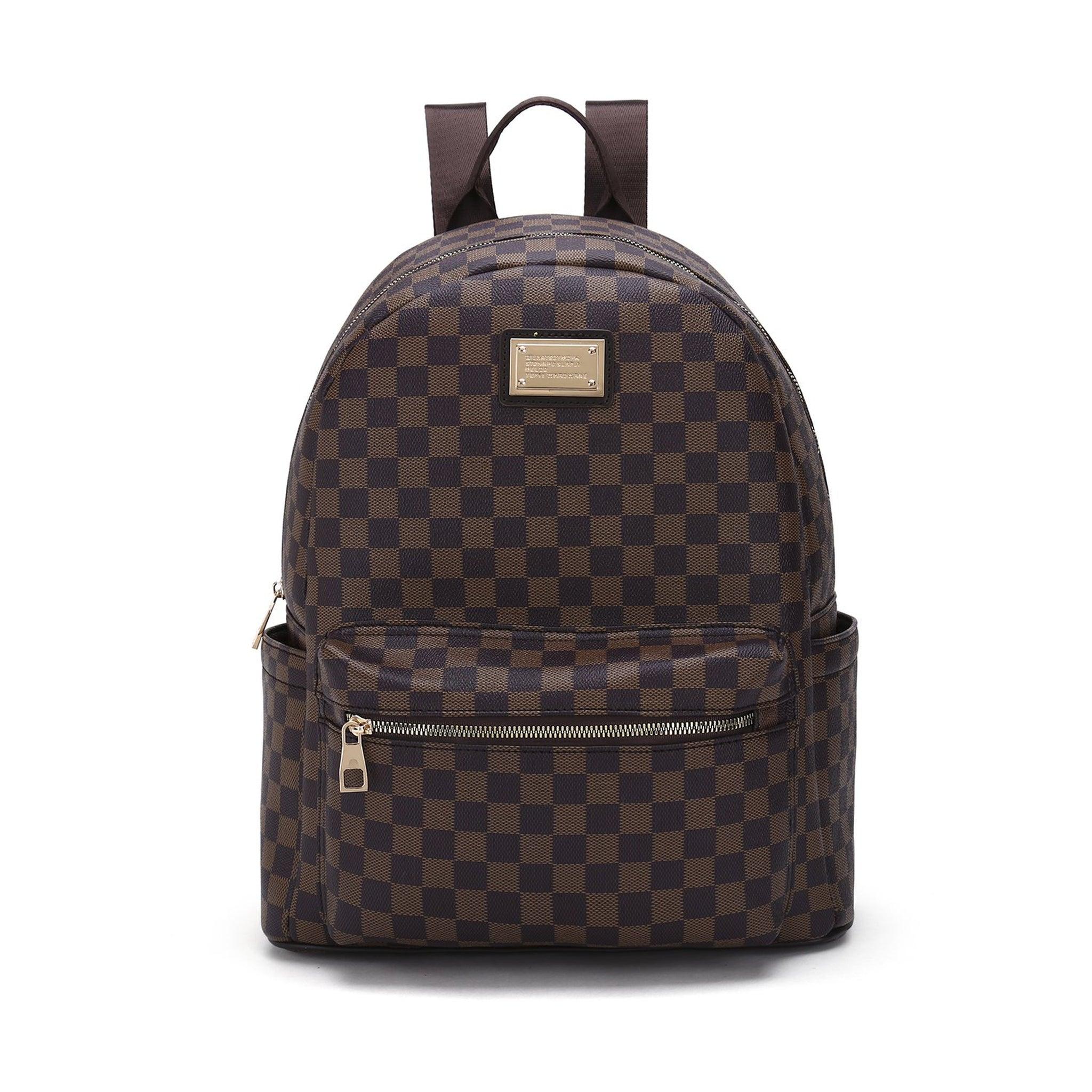 Women's Checkered Print Leather Backpack - FR Fashion Co.