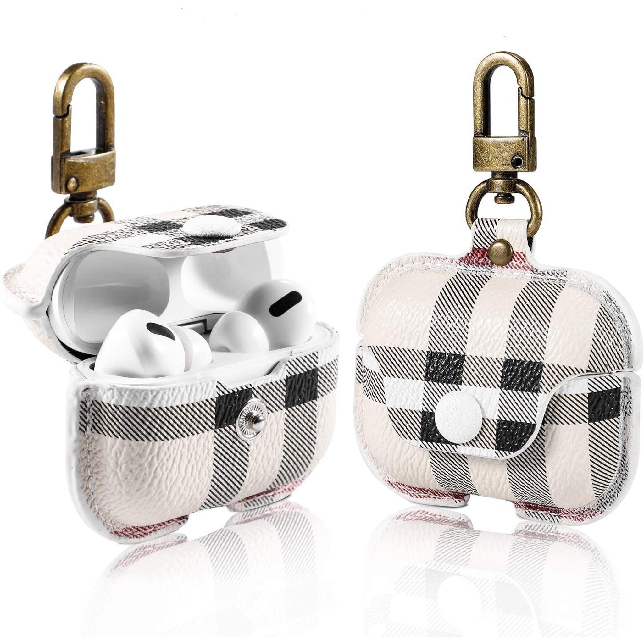 Luxury Plaid Leather Case with Built-in Keychain Compatible with Apple AirPods Pro - FR Fashion Co.
